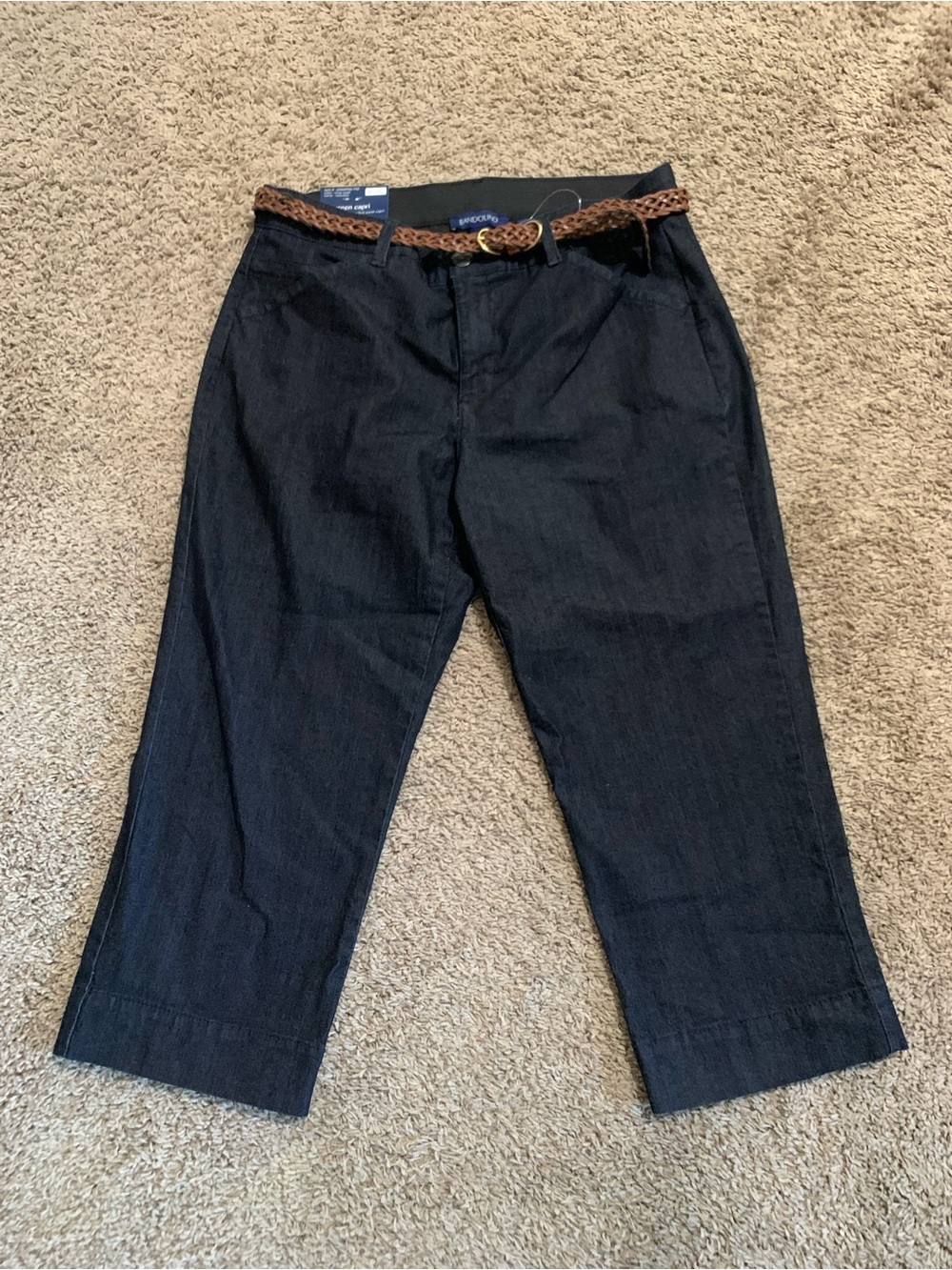 NWT Bandolino Dark Denim Jean Maureen Capris with Braided Belt 8